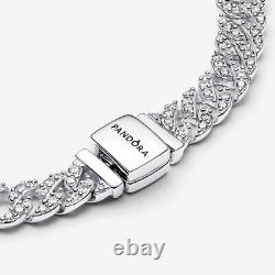 Authentic S925 Sterling Silver Timeless Pave Cuban Chain Bracelet 7.9 in
