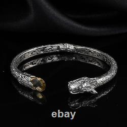 BALI LEGACY 925 Silver Natural Citrine Dragon Bangle Bracelet Size 7.5 Ct 7