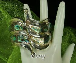 BALLADARES TAXCO Clamper Bracelet STERLING Silver & ABALONE Mid Century MEXICO