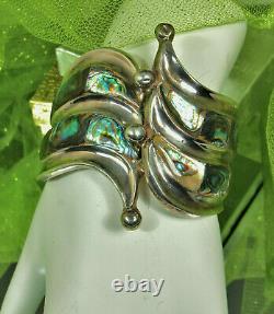 BALLADARES TAXCO Clamper Bracelet STERLING Silver & ABALONE Mid Century MEXICO