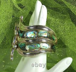 BALLADARES TAXCO Clamper Bracelet STERLING Silver & ABALONE Mid Century MEXICO