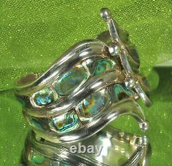 BALLADARES TAXCO Clamper Bracelet STERLING Silver & ABALONE Mid Century MEXICO