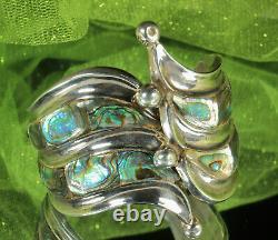 BALLADARES TAXCO Clamper Bracelet STERLING Silver & ABALONE Mid Century MEXICO