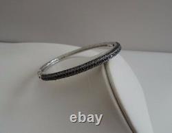 BANGLE BRACELET With BLACK LAB DIAMONDS / 925 STERLING SILVER / SZ 7.5'