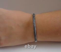 BANGLE BRACELET With BLACK LAB DIAMONDS / 925 STERLING SILVER / SZ 7.5'