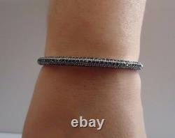 BANGLE BRACELET With BLACK LAB DIAMONDS / 925 STERLING SILVER / SZ 7.5'