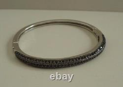 BANGLE BRACELET With BLACK LAB DIAMONDS / 925 STERLING SILVER / SZ 7.5'