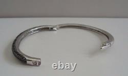 BANGLE BRACELET With BLACK LAB DIAMONDS / 925 STERLING SILVER / SZ 7.5'