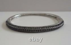 BANGLE BRACELET With BLACK LAB DIAMONDS / 925 STERLING SILVER / SZ 7.5'