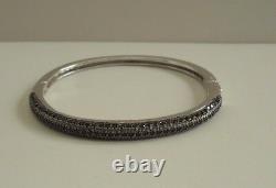 BANGLE BRACELET With BLACK LAB DIAMONDS / 925 STERLING SILVER / SZ 7.5'