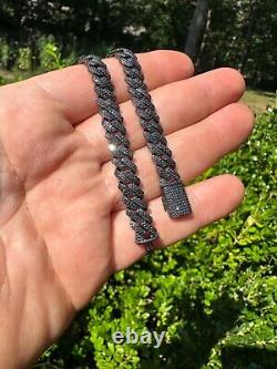 BLACK MOISSANITE 8mm Real Miami Cuban Link Prong Bracelet Iced Solid 925 Silver