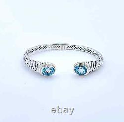 BLUE TOPAZ STERLING SILVER CUFF BRACELET, Gemstone Clamp Bracelet, Silver Bangle