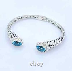 BLUE TOPAZ STERLING SILVER CUFF BRACELET, Gemstone Clamp Bracelet, Silver Bangle