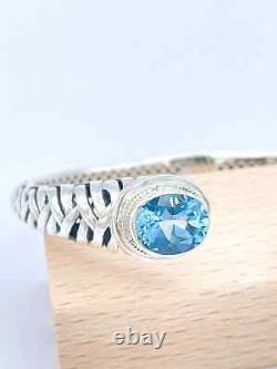 BLUE TOPAZ STERLING SILVER CUFF BRACELET, Gemstone Clamp Bracelet, Silver Bangle