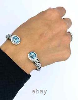 BLUE TOPAZ STERLING SILVER CUFF BRACELET, Gemstone Clamp Bracelet, Silver Bangle