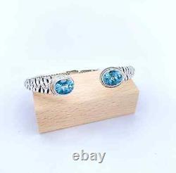 BLUE TOPAZ STERLING SILVER CUFF BRACELET, Gemstone Clamp Bracelet, Silver Bangle