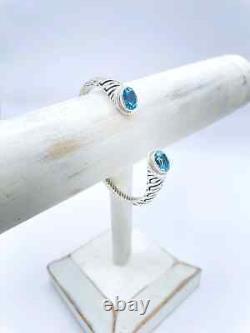 BLUE TOPAZ STERLING SILVER CUFF BRACELET, Gemstone Clamp Bracelet, Silver Bangle