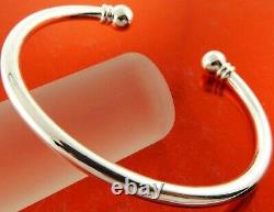Bangle Bracelet Real 925 Sterling Silver Filled Solid Celtic Bead Ball Open Cuff
