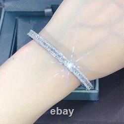 Bangle Bracelet Round Cut Natural Moissanite For Women Gold Plated 925 Sliver
