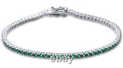 Beautiful Lab-Created Emerald Tennis Bracelet set in Solid Sterling Silver