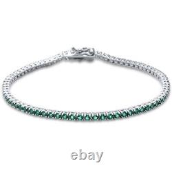 Beautiful Lab-Created Emerald Tennis Bracelet set in Solid Sterling Silver