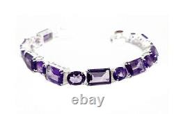 Big Amethyst Bracelet Sterling Silver Amethyst Men Bracelet 925 Solid Silver