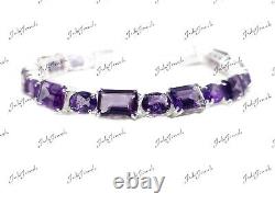 Big Amethyst Bracelet Sterling Silver Amethyst Men Bracelet 925 Solid Silver