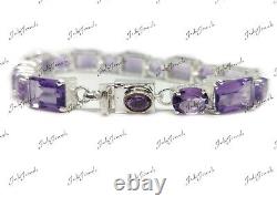 Big Amethyst Bracelet Sterling Silver Amethyst Men Bracelet 925 Solid Silver