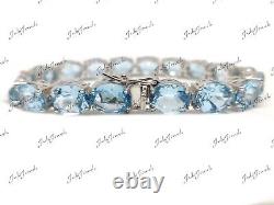 Big Blue Topaz Bracelet 925 Sterling Silver Sky Blue Topaz Tennis Bracelet