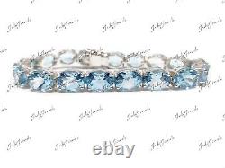 Big Blue Topaz Bracelet 925 Sterling Silver Sky Blue Topaz Tennis Bracelet