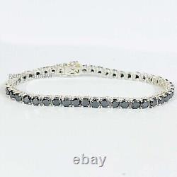 Black Diamond Tennis Bracelet 7.50 Inches In 925 Sterling Silver AAA Certified