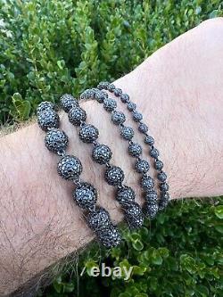 Black Moissanite Disco Ball Shambala Bracelet Black Rhodium Over 925 Silver