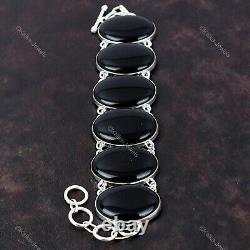 Black Onyx Bracelet 925 Sterling Silver Gemstone Adjustable Handmade Bracelet