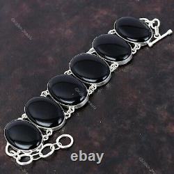 Black Onyx Bracelet 925 Sterling Silver Gemstone Adjustable Handmade Bracelet