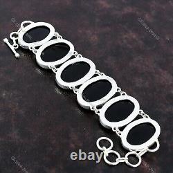 Black Onyx Bracelet 925 Sterling Silver Gemstone Adjustable Handmade Bracelet