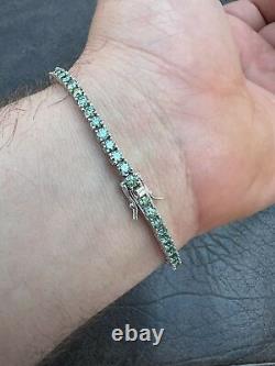 Blue Green MOISSANITE Tennis Bracelet 925 Sterling Silver Pass Test 3mm Hip Hip