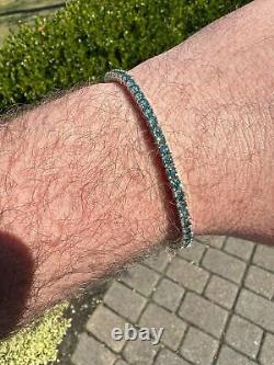 Blue Green MOISSANITE Tennis Bracelet 925 Sterling Silver Pass Test 3mm Hip Hip