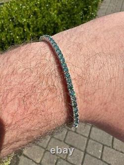 Blue Green MOISSANITE Tennis Bracelet 925 Sterling Silver Pass Test 3mm Hip Hip
