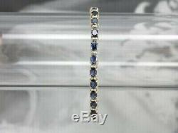 Blue Sapphire & Diamond Oval 6Ct Tennis Bracelet Women's 14k Yellow Gold FN 7.5