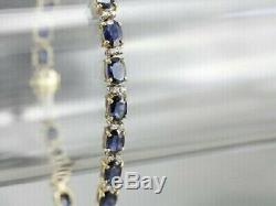 Blue Sapphire & Diamond Oval 6Ct Tennis Bracelet Women's 14k Yellow Gold FN 7.5