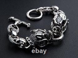 Boar Head 925 Sterling Silver Mens Chain Bracelet New Biker Heavy Metal Harley