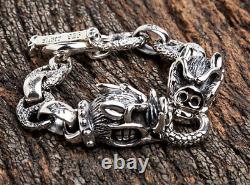 Boar Head 925 Sterling Silver Mens Chain Bracelet New Biker Heavy Metal Harley