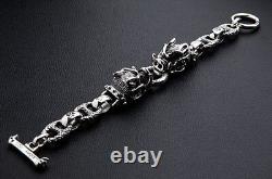 Boar Head 925 Sterling Silver Mens Chain Bracelet New Biker Heavy Metal Harley