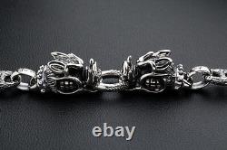 Boar Head 925 Sterling Silver Mens Chain Bracelet New Biker Heavy Metal Harley