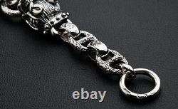 Boar Head 925 Sterling Silver Mens Chain Bracelet New Biker Heavy Metal Harley