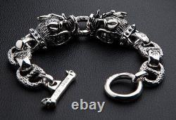 Boar Head 925 Sterling Silver Mens Chain Bracelet New Biker Heavy Metal Harley