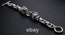 Boar Head 925 Sterling Silver Mens Chain Bracelet New Biker Heavy Metal Harley