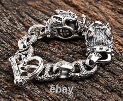 Boar Head 925 Sterling Silver Mens Chain Bracelet New Biker Heavy Metal Harley