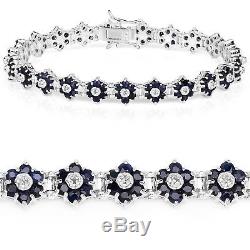 Bracelet 925 Sterling Silver 6.31 ct Blue Sapphire Diamond Round 7.25 inches