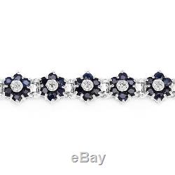 Bracelet 925 Sterling Silver 6.31 ct Blue Sapphire Diamond Round 7.25 inches